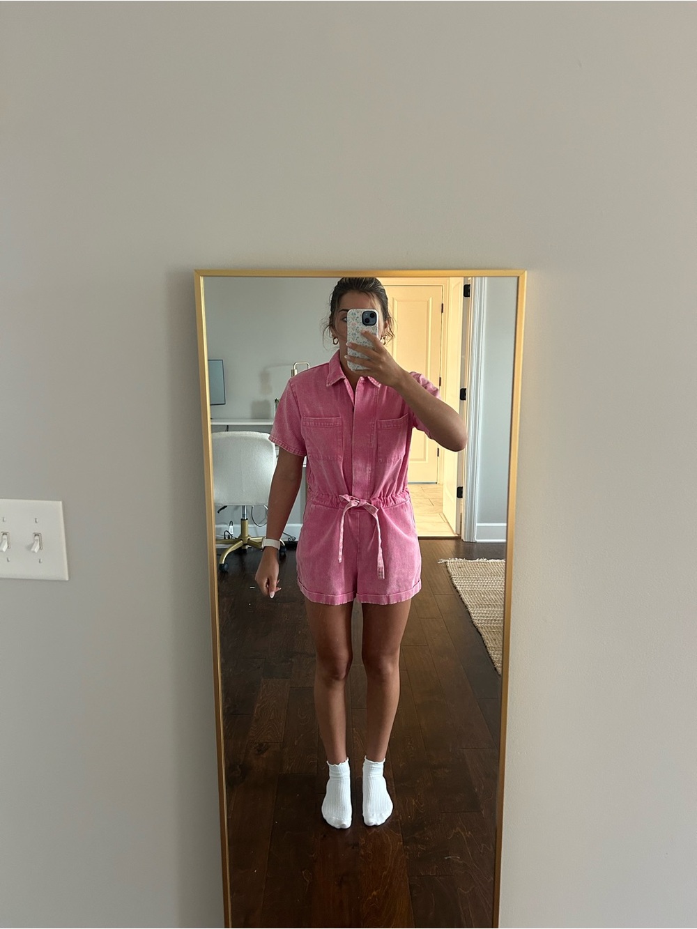 She + Sky Bright Pink Short Sleeve Romper